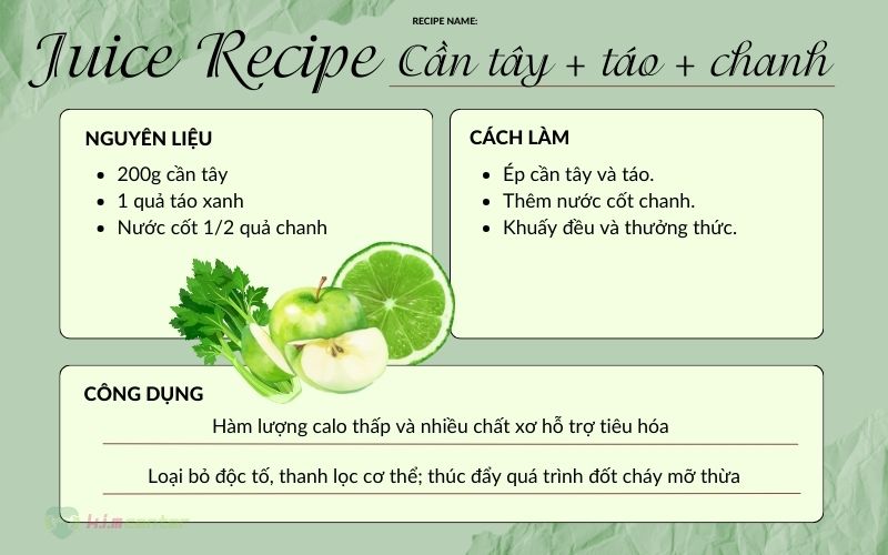 Nước ép cần tây + táo + chanh – Thanh lọc cơ thể, đốt cháy mỡ thừa