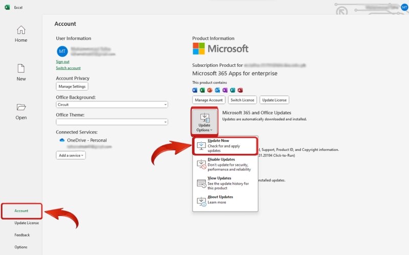 Lỗi cập nhật phiên bản Office 365