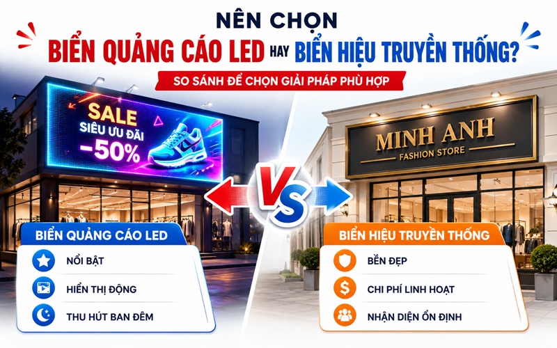 nên chọn biển quảng cáo led hay truyền thống