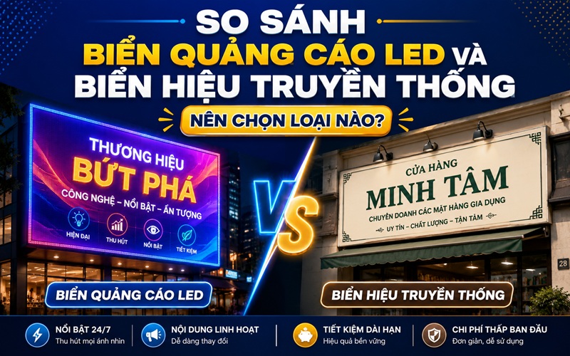 so sánh biển quảng cáo led và biển hiệu truyền thống