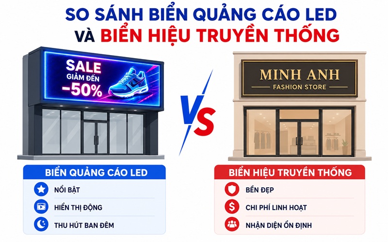 So sánh biển quảng cáo LED và biển hiệu truyền thống